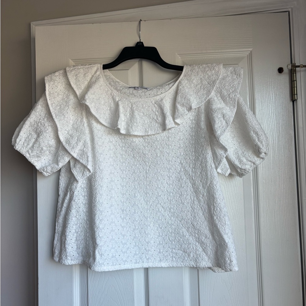 Something Navy White Textured Blouse